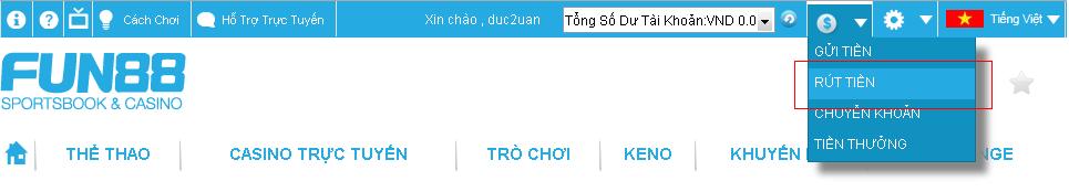 Rút tiền Fun88 2